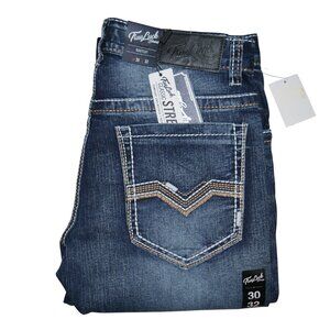 True Luck Men's Bootcut Jeans Size 30x32 Embroidered Pockets Dark Wash BKE